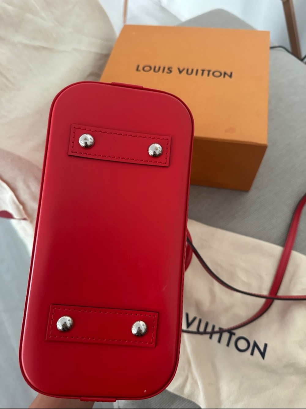 Louis Vuitton Red Epi Alma BB Satchel with Silver Hardware - Picture 6 of 6